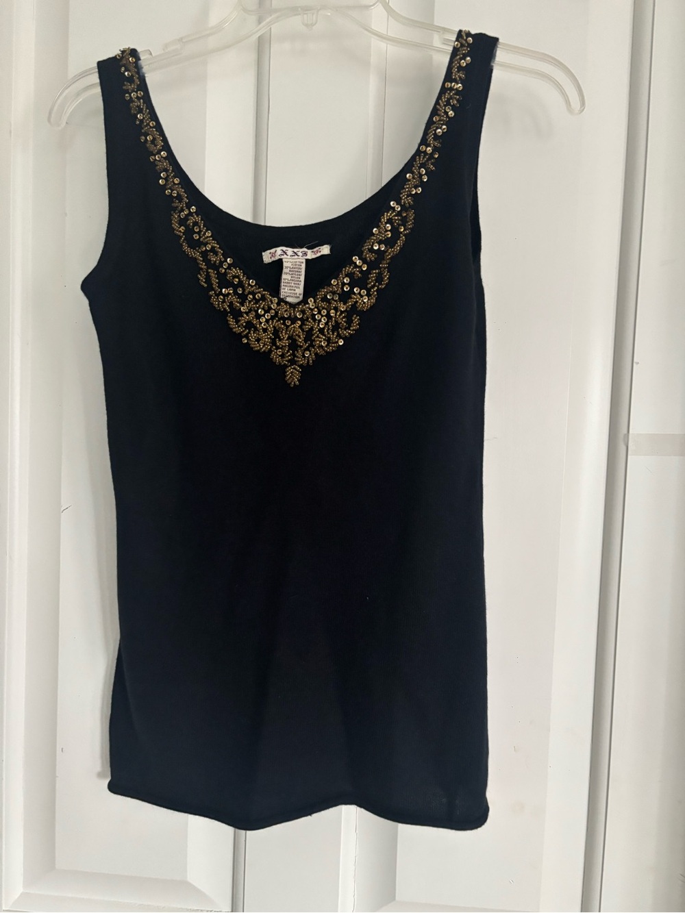 Forever 21 Black Camisole with Gold Beaded Scoop Neckline medium